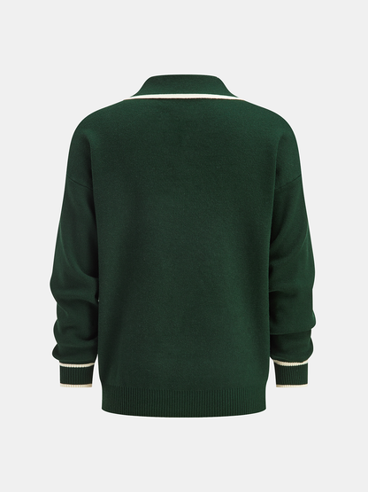 Knitted Contrast Trim Polo Top and Pants Set