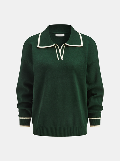 Knitted Contrast Trim Polo Top and Pants Set