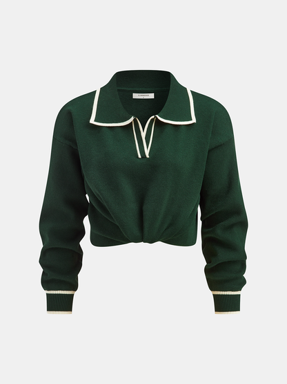 Knitted Contrast Trim Polo Top and Pants Set