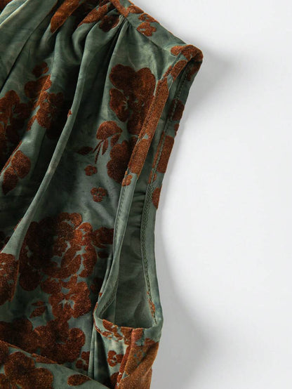 Floral Jacquard Ruched Sleeveless Top