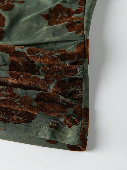 Floral Jacquard Ruched Sleeveless Top