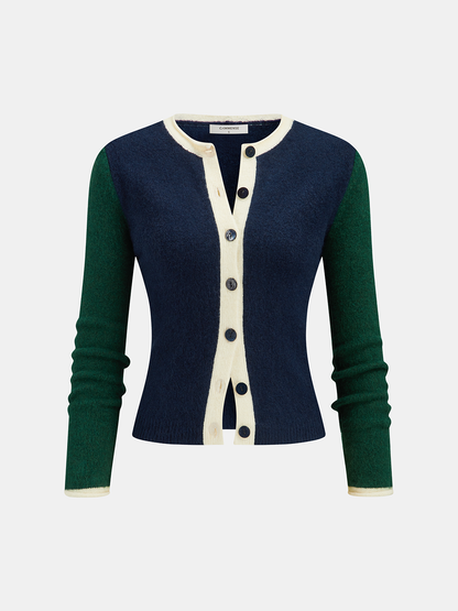 Color Block Button Slim Wool Blend Cardigan