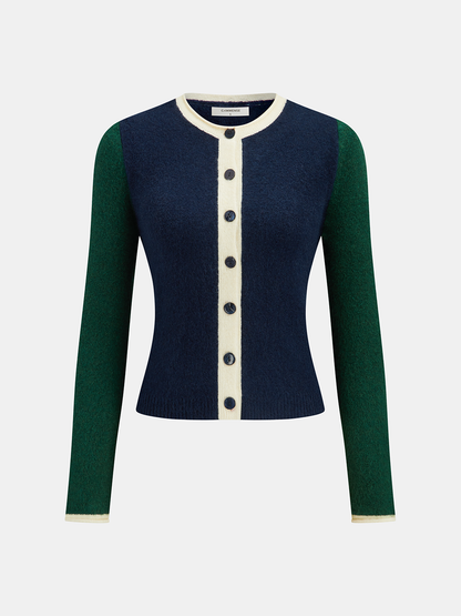 Color Block Button Slim Wool Blend Cardigan