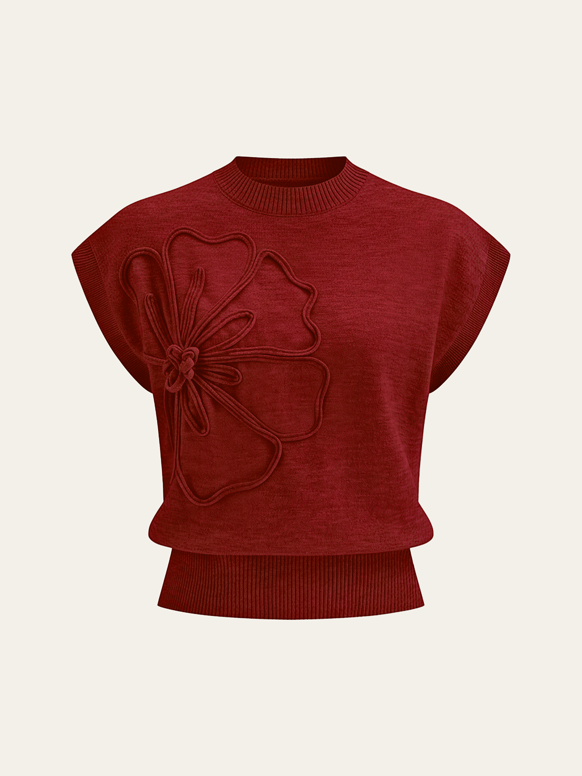 Flower Applique Cap Sleeve Knit Top