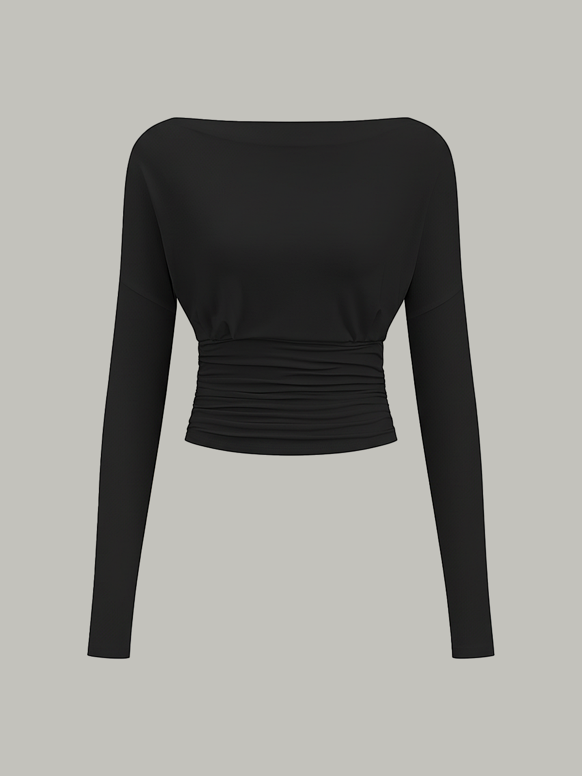 Semi-Sheer Ruched Waist Long-Sleeve Top