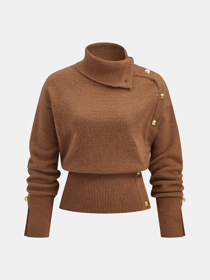 Cinched Waist Asymmetrical Turtleneck Sweater