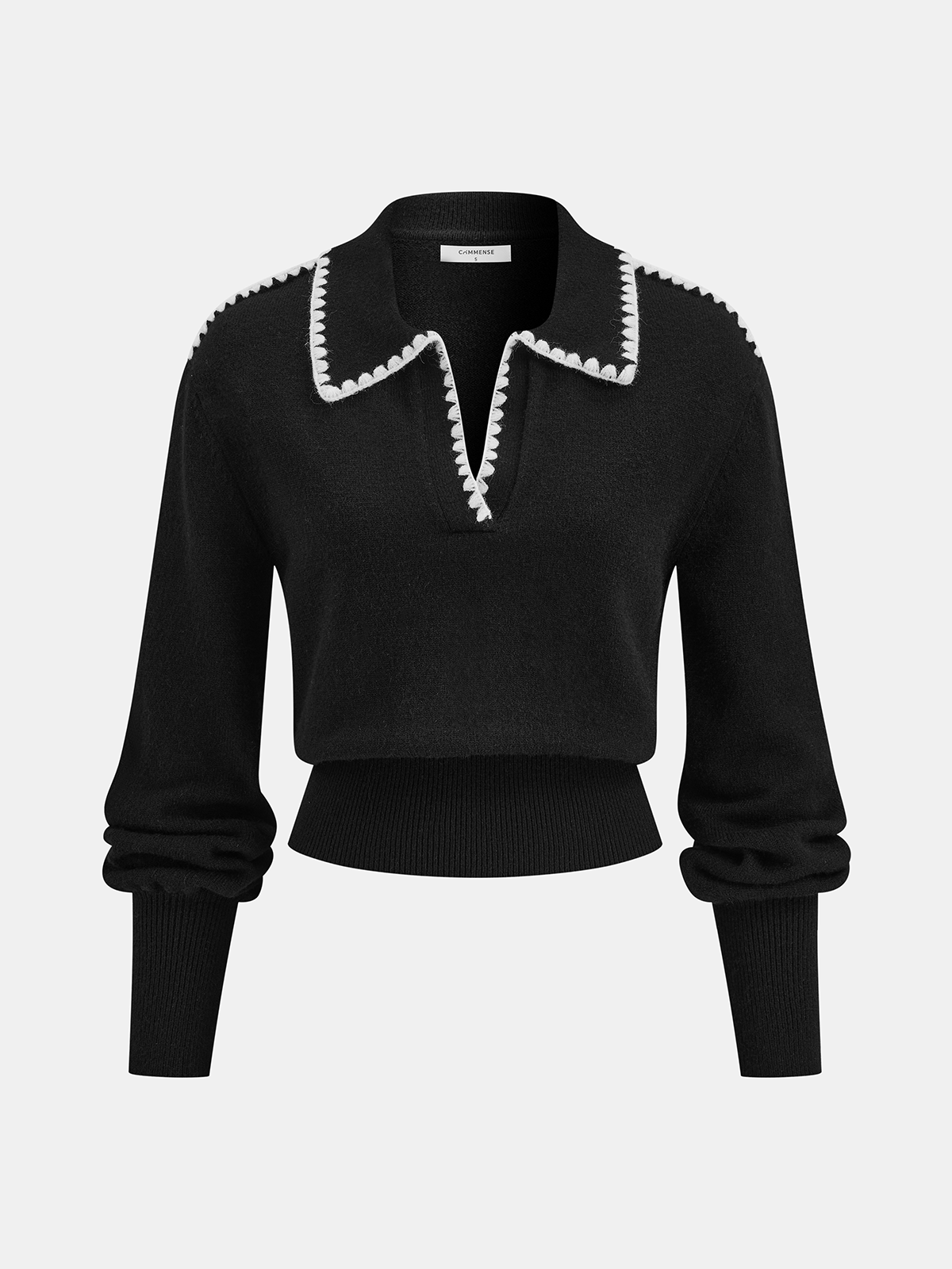 Contrast Embroidered Trim Polo Sweater