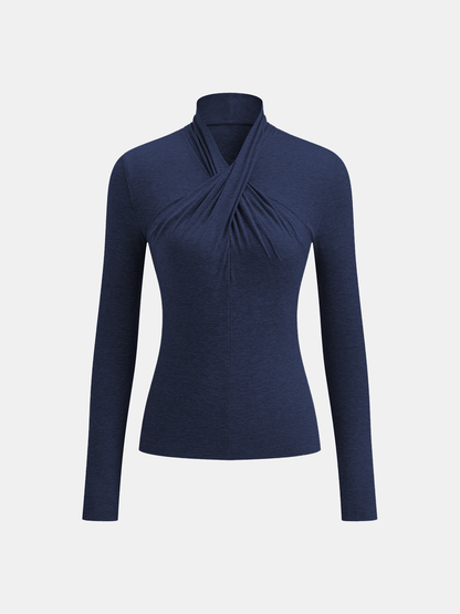 Cross Neck Long Sleeve Knit T-Shirt
