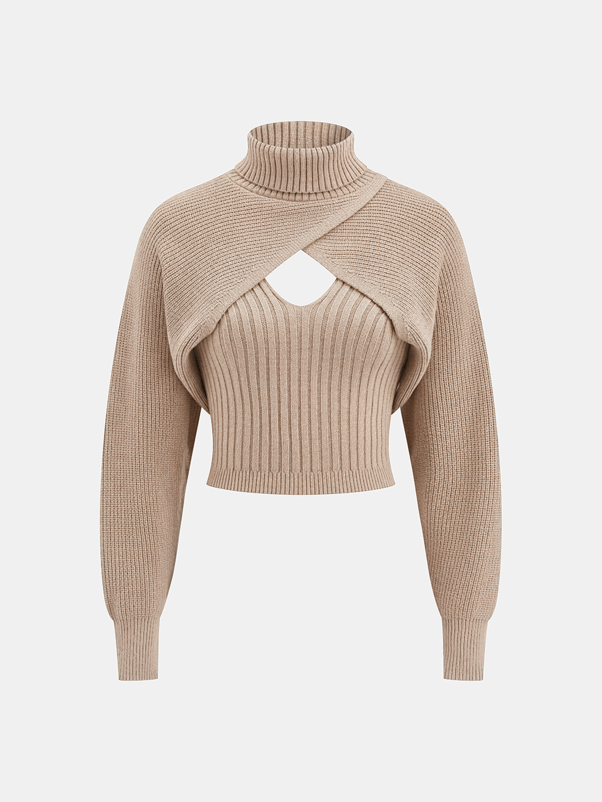 Turtleneck Overlay and Cami Top Knit Two-Piece Set