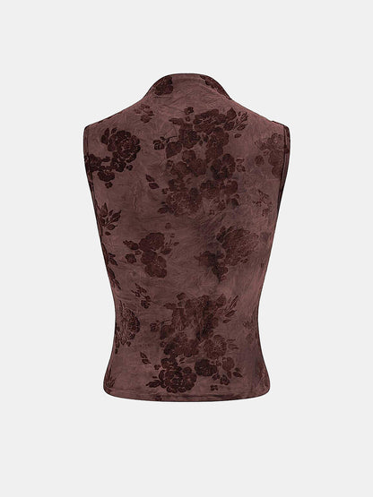 Floral Jacquard Ruched Sleeveless Top