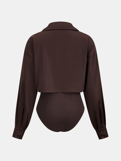 2 in 1 Satin Shirt Panel Bodysuit