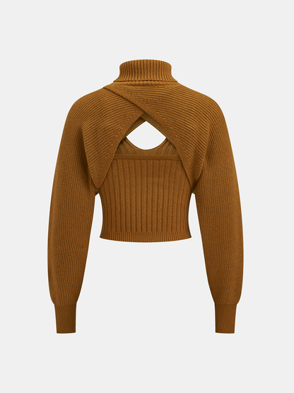 Turtleneck Overlay and Cami Top Knit Two-Piece Set