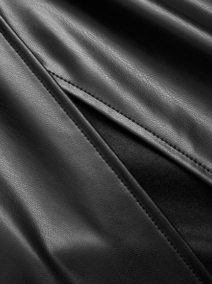 Knit Top & Faux Leather Ruched Skirt Set
