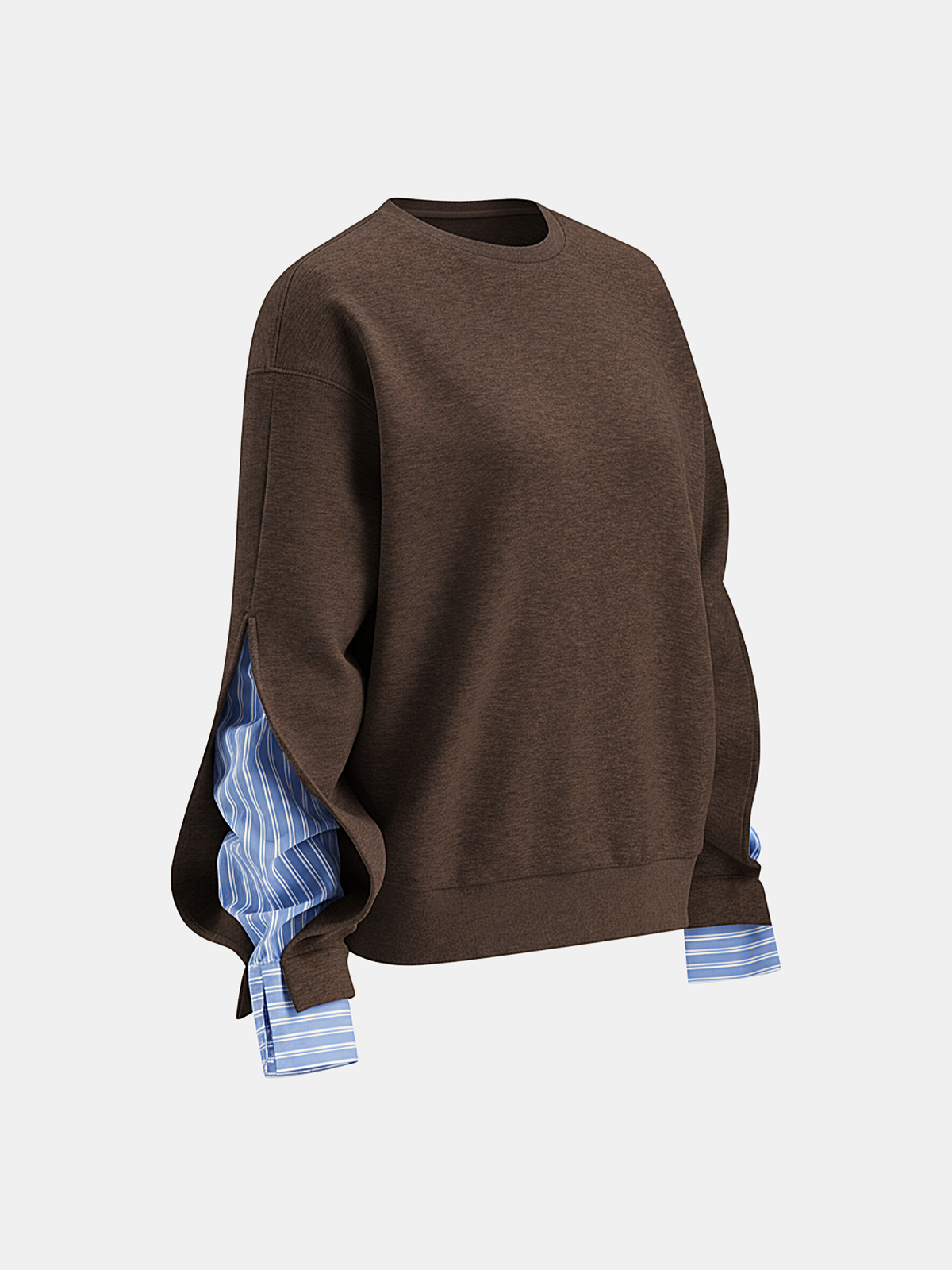 Striped Shirt Panel Crew Neck Sweatshirt