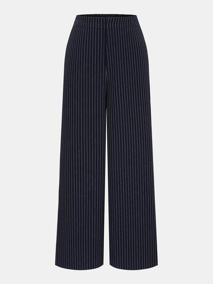 Pinstripe Wrap Top & Wide-Leg Pants Set
