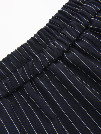 Pinstripe Wrap Top & Wide-Leg Pants Set