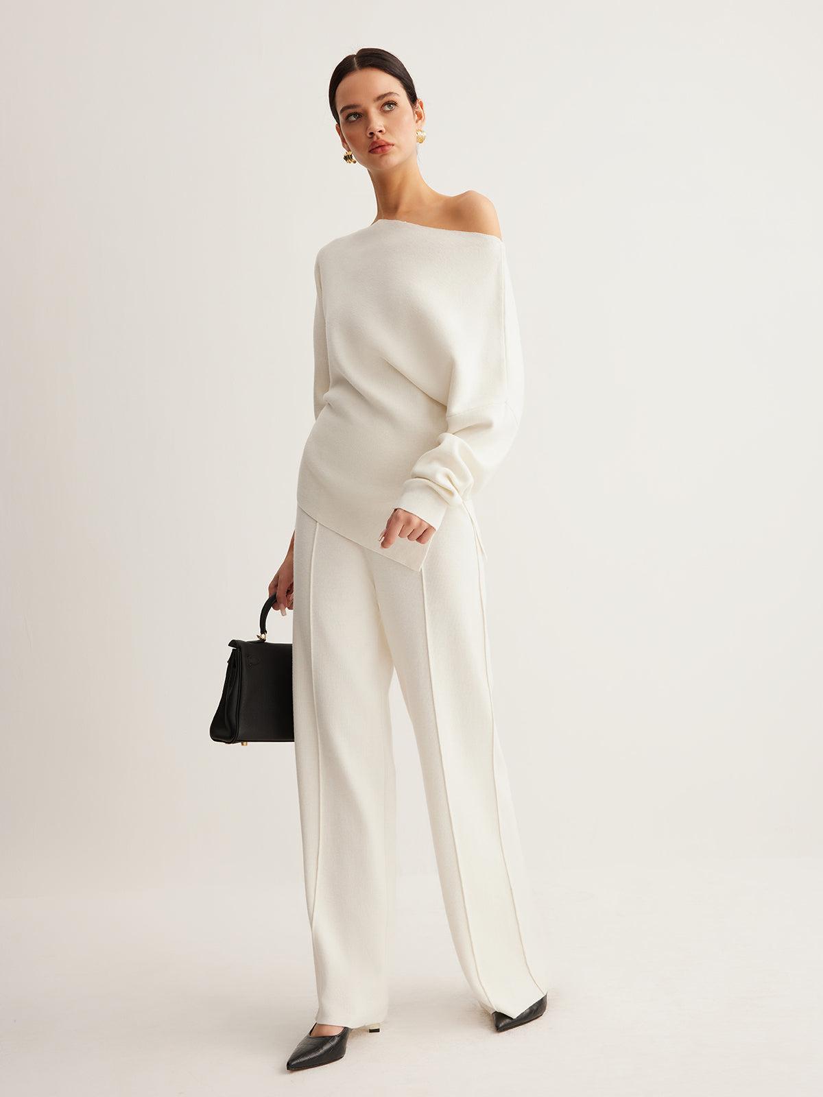 Wool-Blend Asymmetric Sweater & Wide-Leg Pants Set