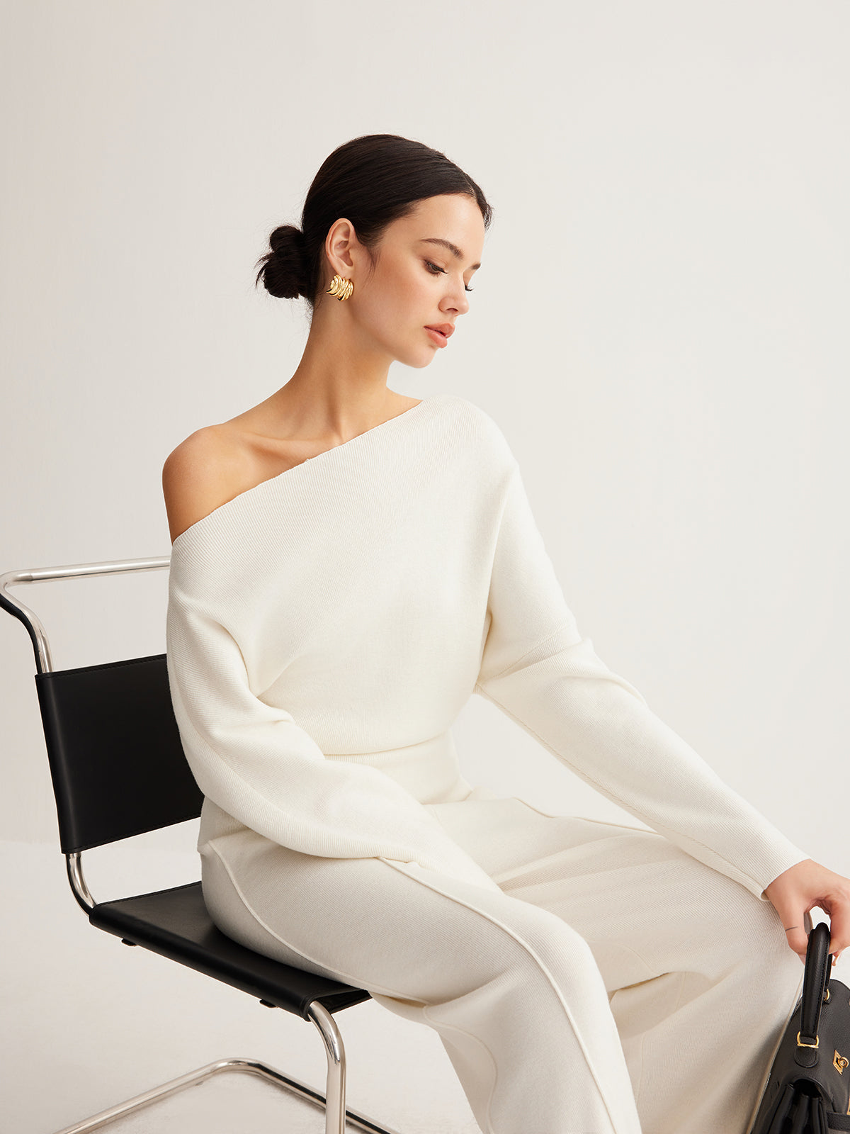 Wool-Blend Asymmetric Sweater & Wide-Leg Pants Set