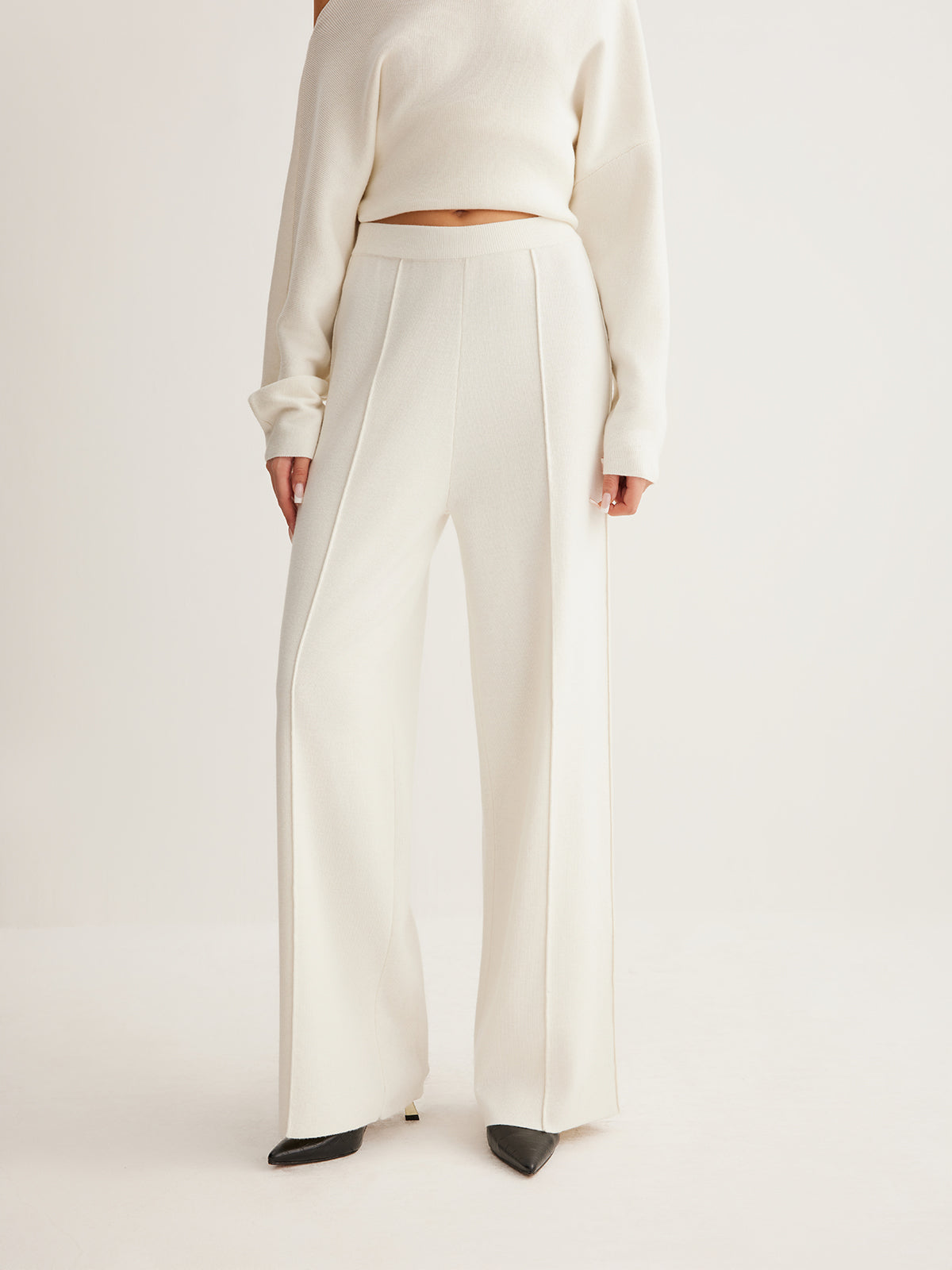 Wool-Blend Asymmetric Sweater & Wide-Leg Pants Set