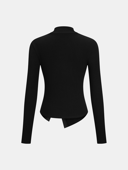 Asymmetric Faux Leather Panel Knit Top