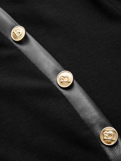 Asymmetric Faux Leather Panel Knit Top