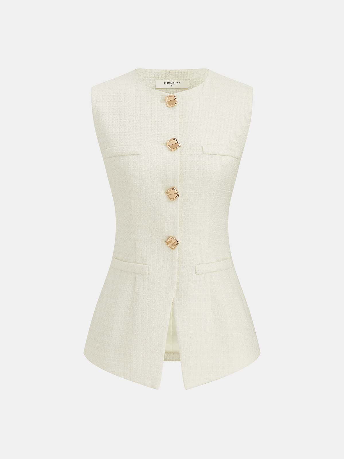 Metal Button Tweed Vest & Shorts Set