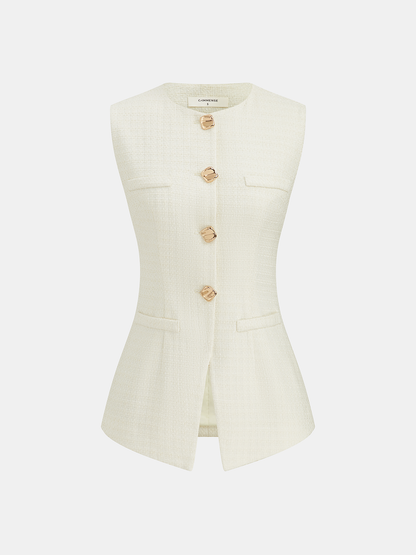 Metal Button Tweed Vest & Shorts Set