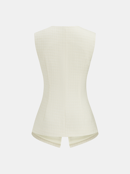 Metal Button Tweed Vest & Shorts Set