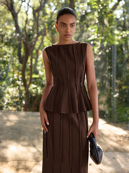 Seam-Detail Peplum Sleeveless Top