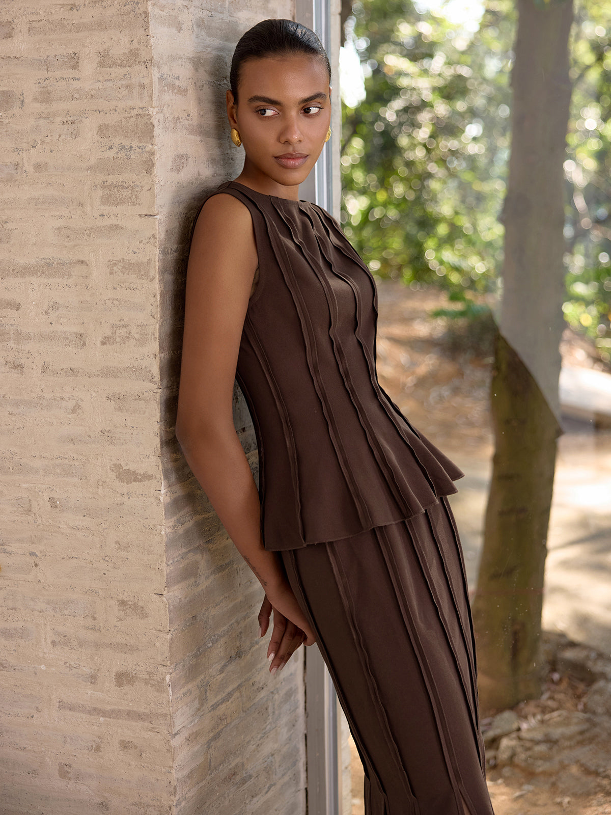 Seam-Detail Peplum Sleeveless Top