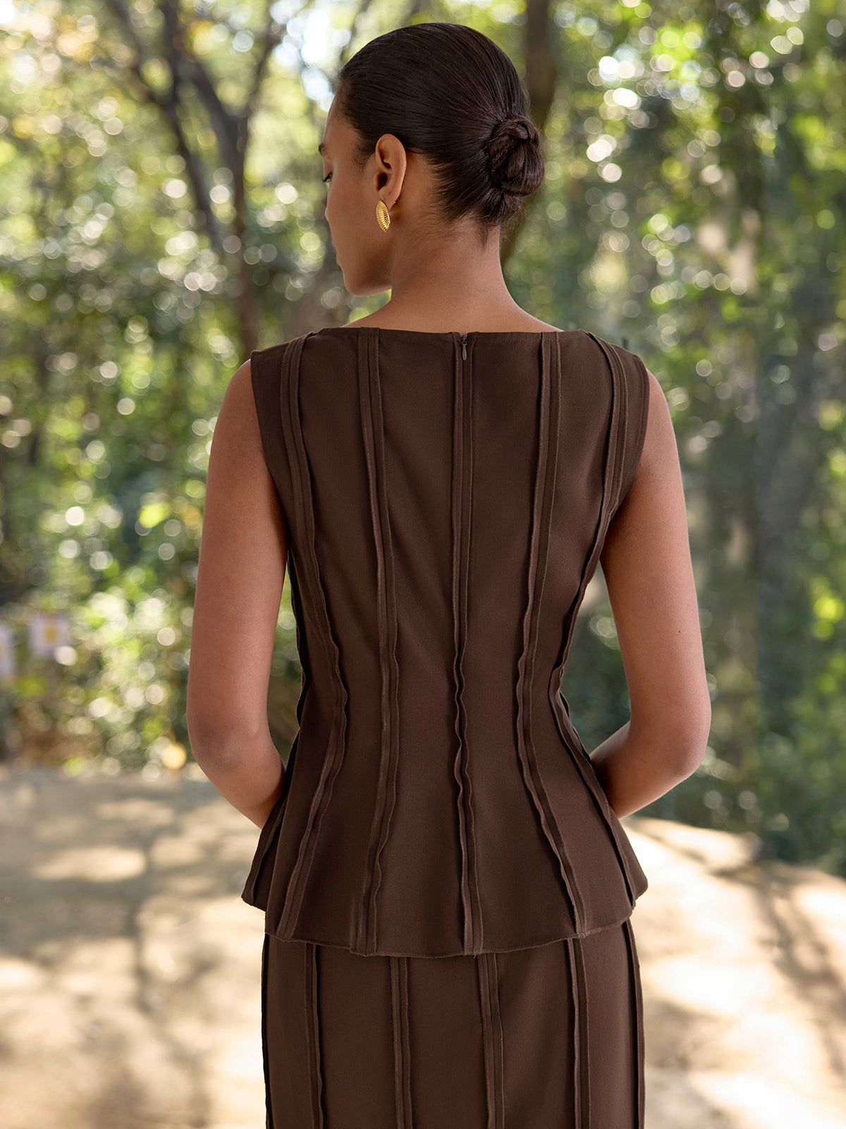 Seam-Detail Peplum Sleeveless Top