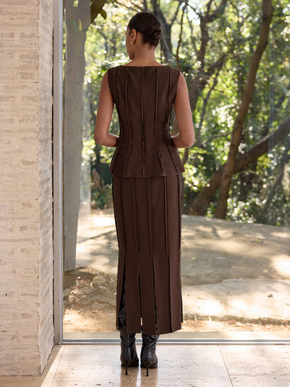 Seam-Detail Peplum Sleeveless Top