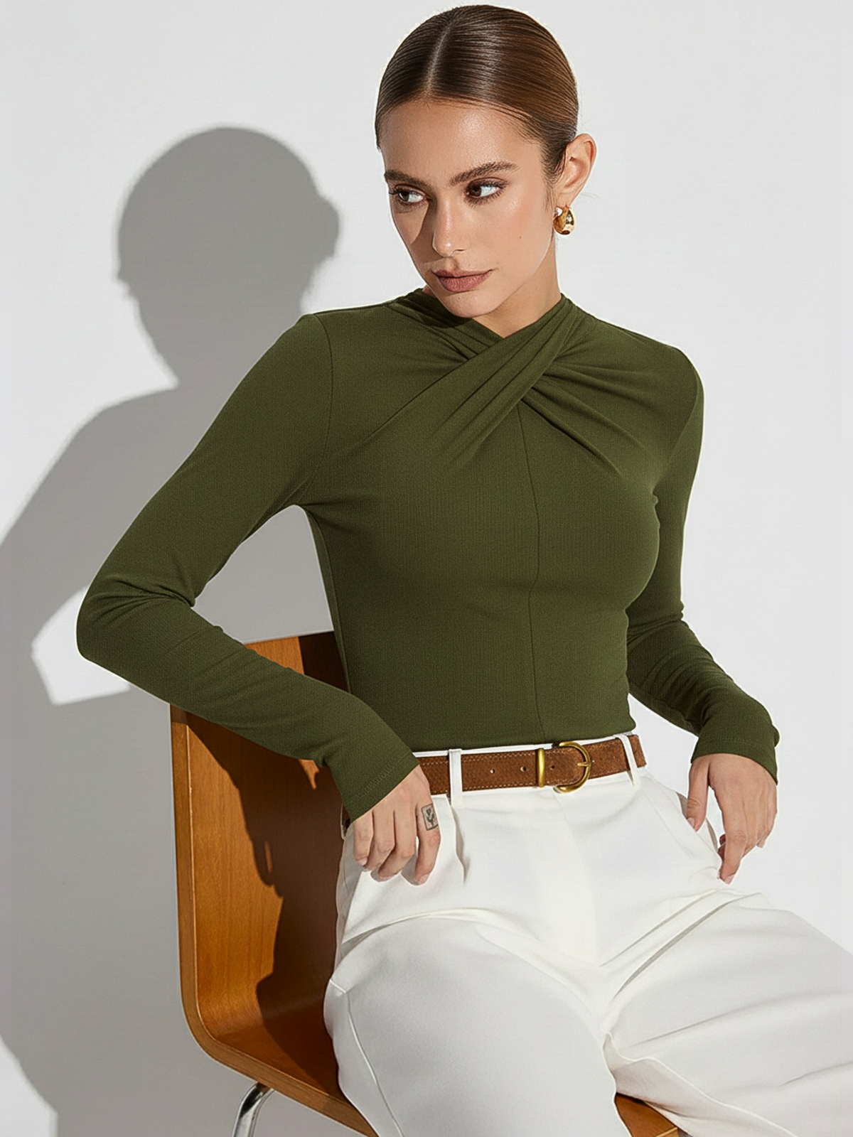 Twisted Front Detail Long Sleeve Knit Top