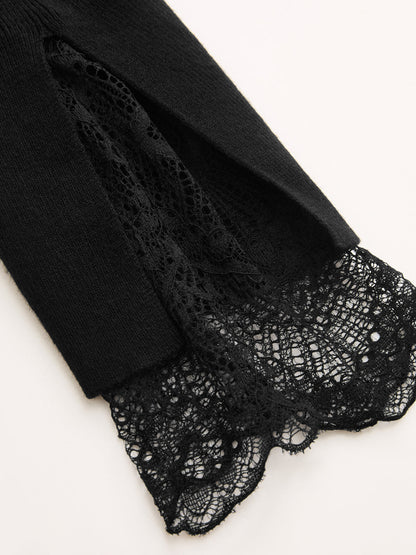 Mock Neck Lace Cuff Knit Top