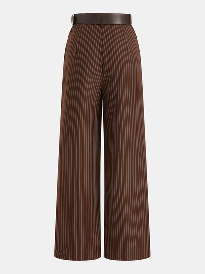 Pinstripe Sleeveless Top and Pants Set with Belt