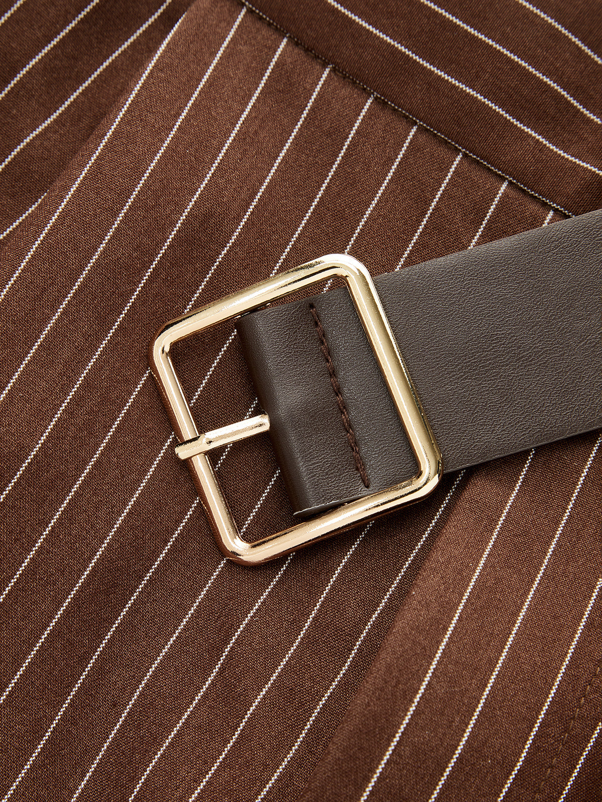 Pinstripe Sleeveless Top and Pants Set with Belt