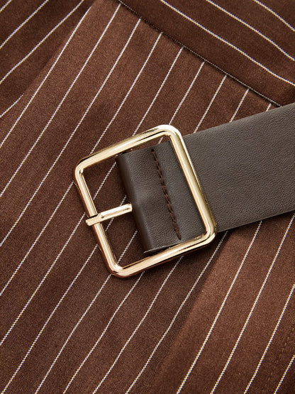 Pinstripe Sleeveless Top and Pants Set with Belt