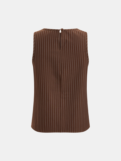 Pinstripe Sleeveless Top and Pants Set with Belt