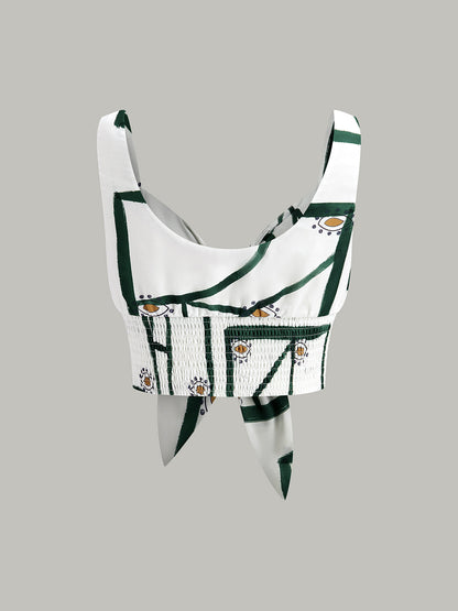 Front Tie Cami Top With Tiered Skirt Set