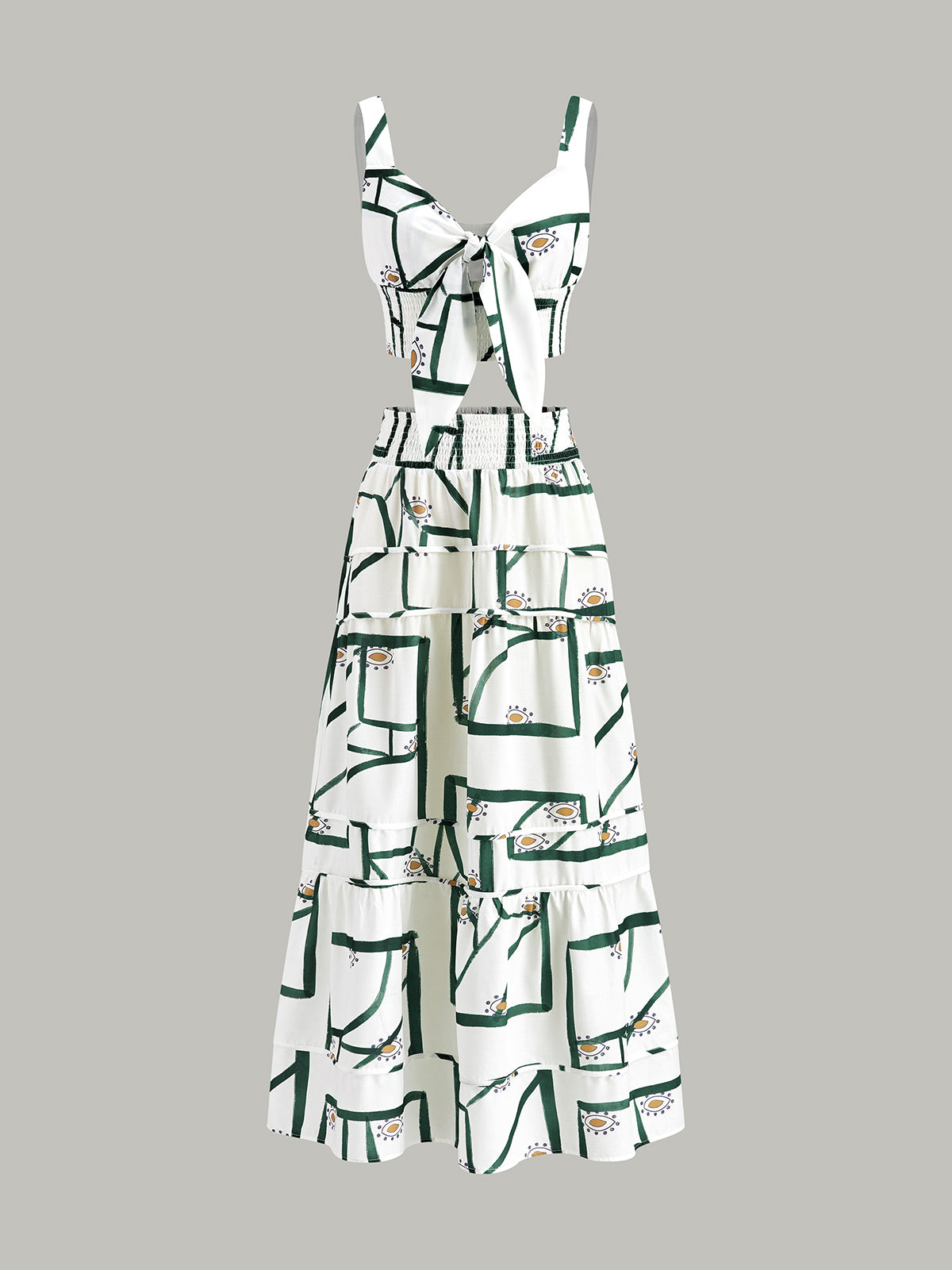 Front Tie Cami Top With Tiered Skirt Set