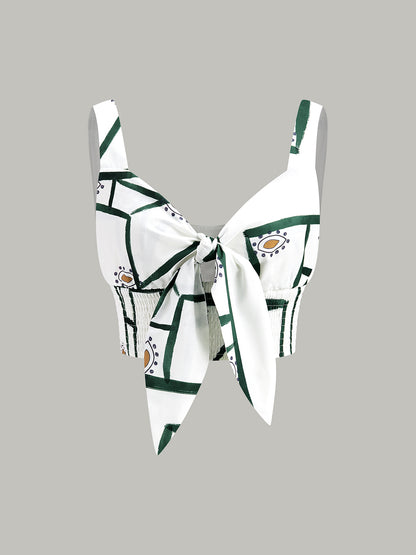 Front Tie Cami Top With Tiered Skirt Set