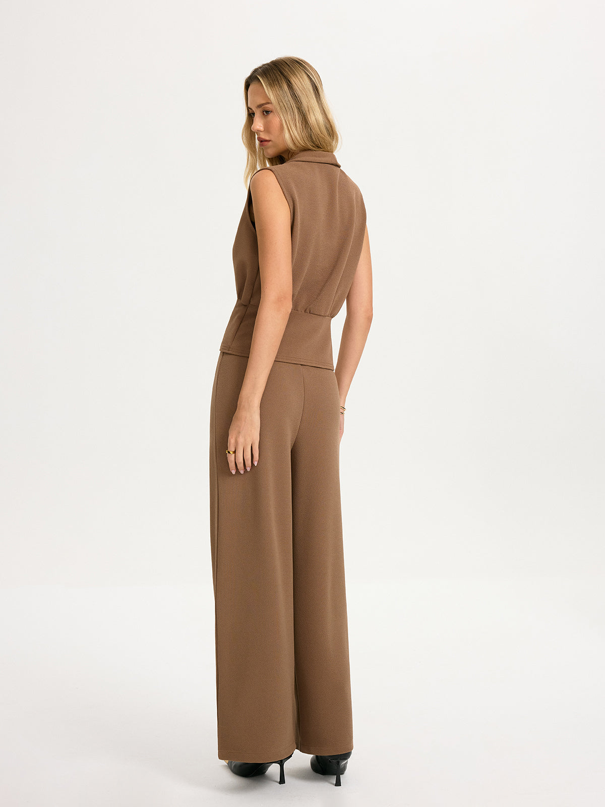 Sleeveless Blouse & Wide-Leg Pants Set