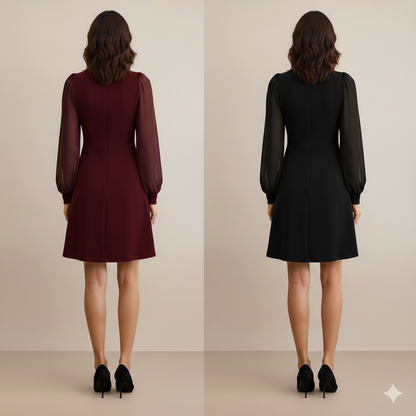 Eleanor Button-Down Lantern Sleeve Mini Dress