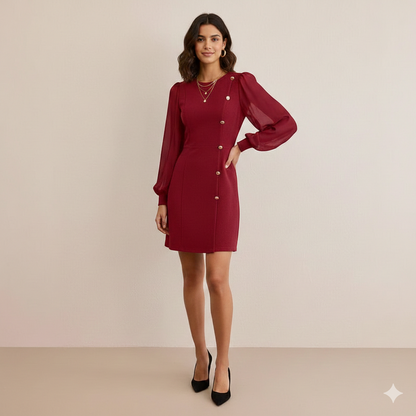 Eleanor Button-Down Lantern Sleeve Mini Dress