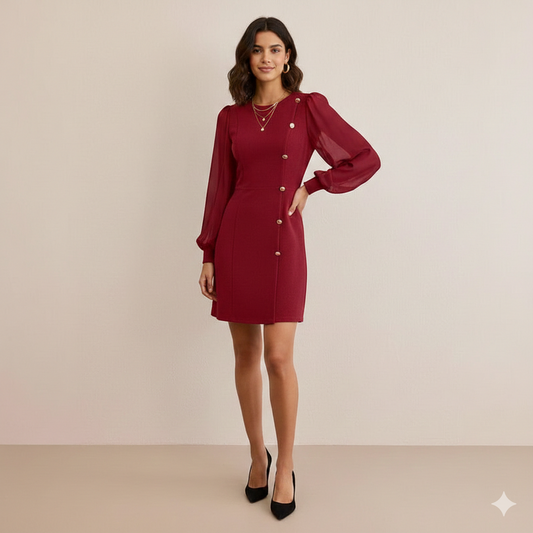 Eleanor Button-Down Lantern Sleeve Mini Dress