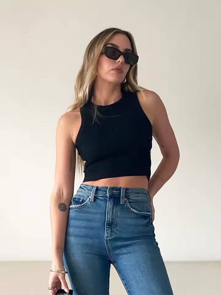 The Lennox Ribbed Racer Crop
