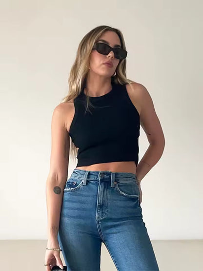 The Lennox Ribbed Racer Crop