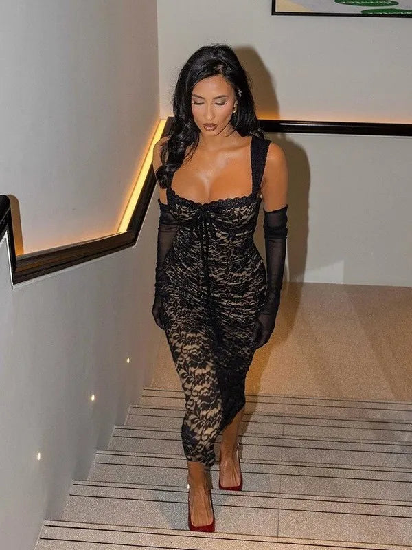 Ele Long Lace Bodycon Dr Women's High