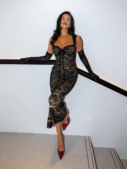 Ele Long Lace Bodycon Dr Women's High