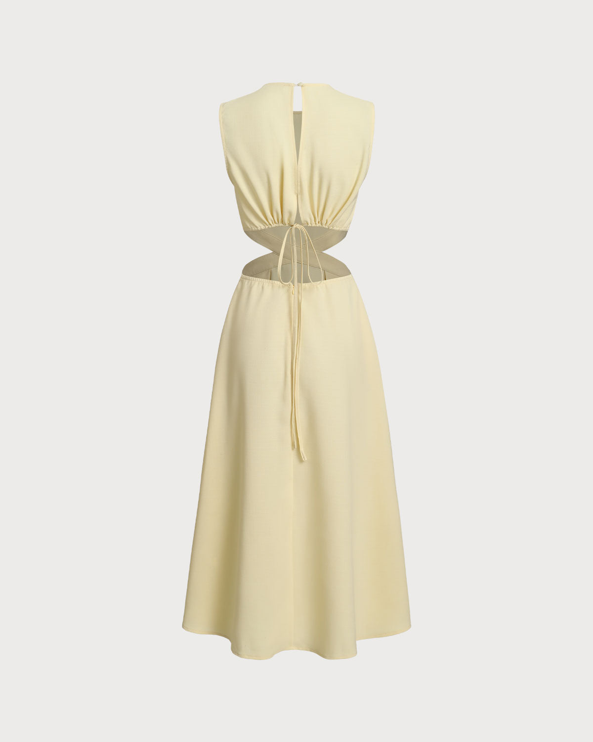 Yellow Round Neck Cut-Out Midi Dress